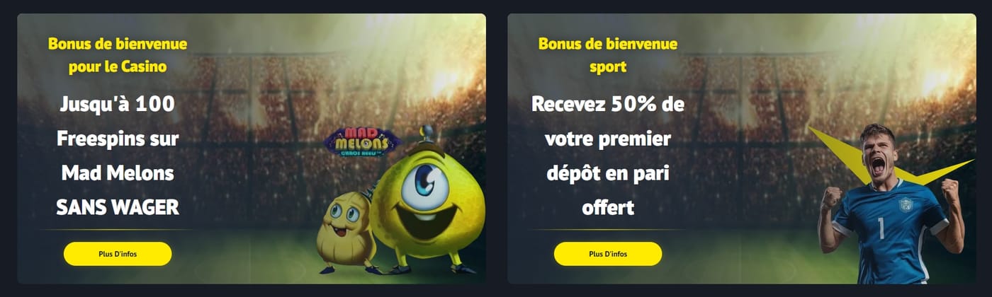 Bonus de bienvenue casino et sport sur Yonibet